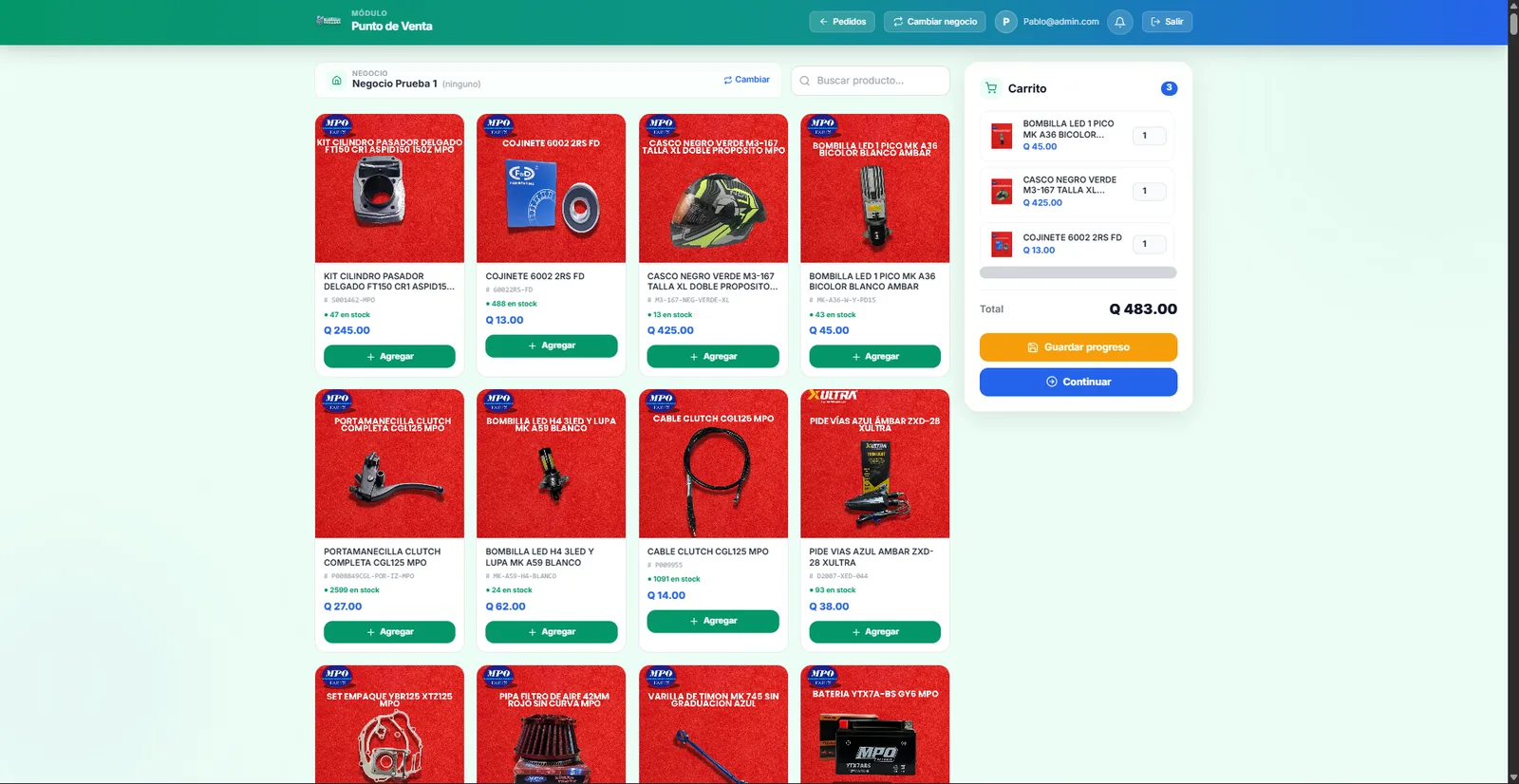 Point of sale built for Moto Repuestos Orellana